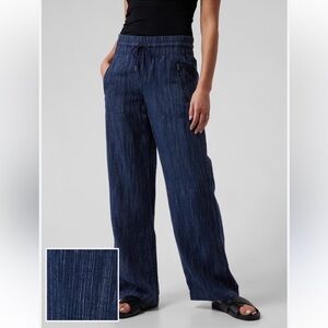 Athleta Cabo Linen Textured Wide Leg Pant Size 14